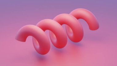 4k 60fps biçimlendirilmiş, soyut bir 3 boyutlu pembe spiral şeklinin gradyan mor arkaplana yansıtılışı videosu. Pürüzsüz, parlak yüzey ışığı yansıtıyor, modern ve sanatsal bir görünüm yaratıyor..