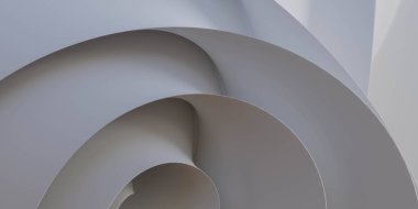 Pürüzsüz, kavisli gri yüzeylerin soyut yakın çekimi spiral bir şablon oluşturuyor. Tasarım akıcılığı ve modern estetiği vurgular, arka plan veya sanatsal projeler için uygundur.