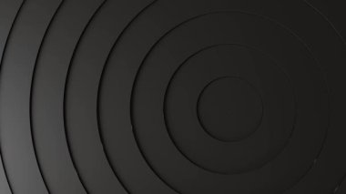 4k 60fps 3d döngü animasyonu bir minimalist soyut tasarım siyah ve gri tonlarında eşmerkezli daireler içeren, derinlik ve boyut hissi yaratan.