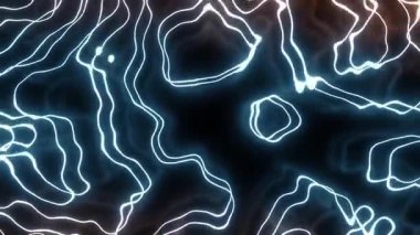 4k 60 fps, soyut parlak çizgilerin koyu arkaplandaki hareketlerini tekrarlayarak, akışkan ve dalgalı bir desen oluşturur. Işık, dijital ya da fütüristik bir tasarımı andıran nabız ve akış gibi görünür..