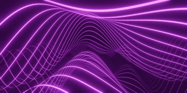 Akan mor çizgilerin dalga benzeri bir desen oluşturduğu canlı ve soyut bir arkaplan. Çizgiler, karanlık bir arkaplana karşı parlayan bir etki yayarak hareket ve enerji hissi uyandırıyor..