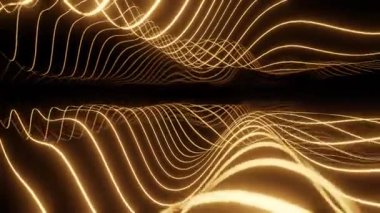 Karanlık bir arkaplan karşısında akan altın ışık dalgalarının soyut bir temsili, hareket ve derinlik hissi yaratıyor..