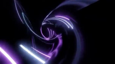 Karanlık bir tünelde soyut neon ışığın izlerinin döngüsü fütüristik ve dinamik bir görsel efekt yaratır..