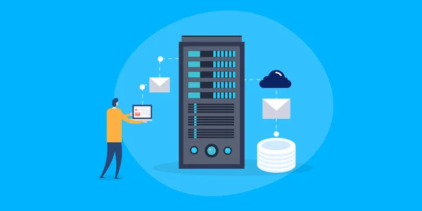 Informationstechnologe Leute Die Online Datenbank Server Mail Cloud Computing Konzept — Stockvektor