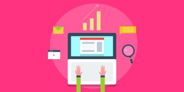 İnternet sitesi analitiği veri işadamı çevrimiçi iş içeriğini optimize ediyor, tanıtım e-postası içgörüleri, dijital pazarlama kavramı, vektör illüstrasyonu.