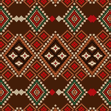 Bu etnik Afrika kumaşı modeli, geleneksel motifleri etnik modern estetikle harmanlayan, geometrik tarzda kırmızı-kahverengi bir tona sahiptir. Tekstil endüstrisi için mükemmel bir etnik. Klasik Afrika sanatına çağdaş bir dokunuş getiriyor..