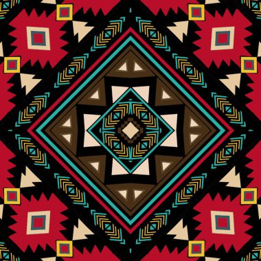 Kırmızı ve mavi tonlarda geometrik tarzda kahverengi ile zıt olan Amerikan etnik kabile dokusu desenleri. Bu tasarım etnik sanatla etnik sanat yaratma ve zamansız eserleri harmanlıyor. Şeftali endüstrisi için mükemmel.