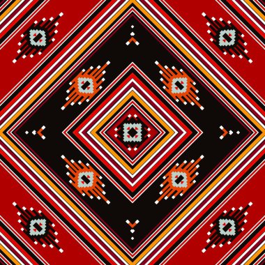 Afrika etnik dokusu şekli, geometrik olarak vurgulanmış geleneksel bir ikat tarzında canlı kırmızı bir ton sergiliyor. Tasarım mükemmel renk ve karmaşık kalıplar, etnik etnik etnik Afrikalı kabileler. Şeftali endüstrisi için yaratıldı.