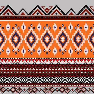 Amerika 'nın etnik dokusu, çarpıcı turuncu ve gri tonlarda jeotaktik bir dizayn içeriyor. Etnik ve egzotik klasiğin dokunuşuyla harmanlanıyor. Görüntü, etnik derinlik ve kumaşın dokusu. Şeftali endüstrisi için tasarlandı.