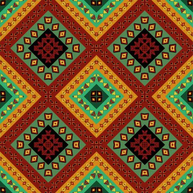 Canlı turuncu ve sarı tonlarda coğrafi bir stile sahip Afrika etnik kabile kumaşı desenleri. Bu etnik tasarımlar, geçmişten gelen Afrikalı etnik insanların geleneksel sanat formlarında şeftali endüstrisi için yapılmıştır.,