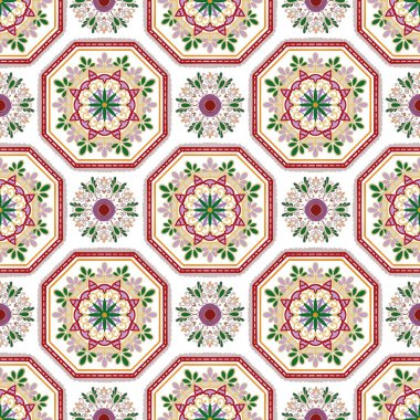 Pembe, mor ve yeşil tonlarda çiçek desenleri içeren Arap etnik kabile dokusu deseni. Etnik zıtlığa sahip çok güzel bir arka plan, çeşitli çiçekler etnik uysal, sakinleştirici bir his yaratıyor, modern tekstil için mükemmel..