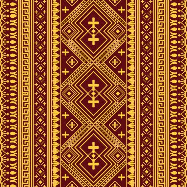 Hint etnik kabile dokusu desenleri sarı ve kırmızı renkleri muhteşem bir çiçek karışımı olan etnik ve geometrik elementlerle harmanlıyor. Klasik etkileri modern etnik sanat tarzıyla birleştirmek, tasarım cesaret getirir, tekstil için mükemmeldir. .