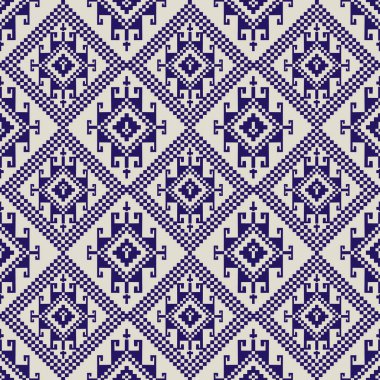 Amerikan etnik kabile dokusu deseninde çarpıcı mavi arka planda zarif beyaz bir çiçek deseni bulunur. Etnik zıtlık klasik güzelliği ve etnik benzersizliği ortaya çıkarıyor. Tekstil endüstrisi için mükemmel..