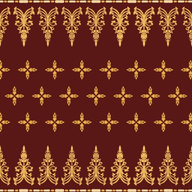 Hint etnik dokusu modeli, Hint medeniyetinin köklü mirasından ilham alıyor. Etnik karmaşıklığa yol açan çiçeklerin zengin sarı tonlarıyla etnik kırmızı arka plan ve estetiğe karşı. Tekstil için mükemmel