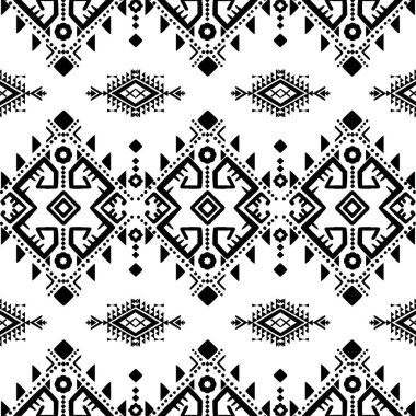 Amerikan etnik kabile dokusu modeli koyu siyah bir tona sahiptir. Temiz beyaz bir arka planla güzel bir zıtlık yaratır. Etnik suluboya ayrıntıları yumuşaklık ve etnik derinlik katarak narin klasikleri harmanlıyor. Tekstil endüstrisi için tasarlandı..