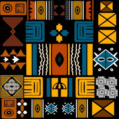 Hint etnik kabile dokusu deseninde koyu arkaplanda parlak pembe ve sarı renkler bulunur. Etnik geometrik tasarım, eşsiz tekstil eserleri için cesur, modern ve ideal olan yapıyı etnik ve zıtlık katar..