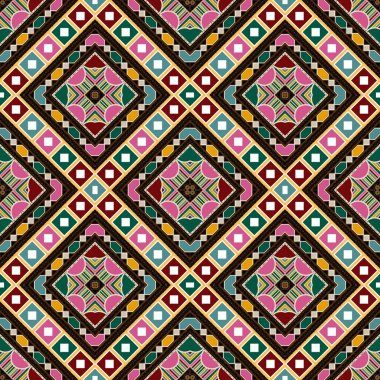 Kırmızı, pembe ve sarı tonlarda çiçek desenleri içeren Hint etnik kabile kumaşı desenleri. Bu kalıplar, tekstil endüstrisi için titizlikle hazırlanmış güzel boyutları ve etnik ayrıntılarıyla göze çarpıyor..