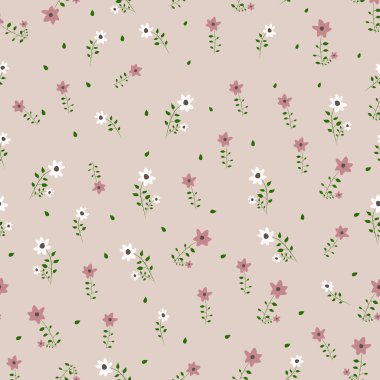 Klasik dikişsiz çiçek deseni, beyaz arka plana saçılmış küçük çiçekler, vektör deseni..