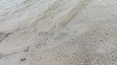 Kumsala akan deniz suyu görüntülerini kapatın. Arka plan için doğal plaj sahnesi.