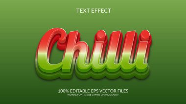 Chili tamamen değiştirilebilir vektör 3d metin efekti şablon tasarımı.
