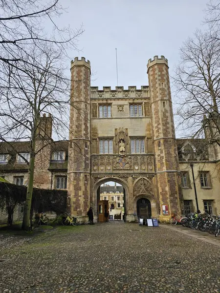 Cambridge, İngiltere. Trinity Koleji 'nin avlusunda. Akademik binalar, idari binalar ve Trinity Üniversitesi Çeşmesi ve Şapeli.