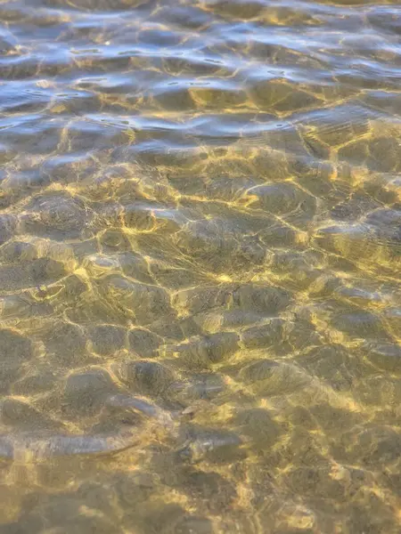 Güneş ışığının sızdığı, kumlu zeminde ışık ve gölge desenleri oluşturan yakın çekim bir su. Bu, doğal elementlerin güzelliğini vurgular..