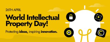 26th April World Intellectual Property day. World Intellectual property day celebration cover to promote the importance of balanced IP. Building our common future with innovation and creativity. clipart