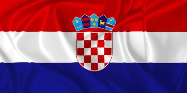 Hırvatistan bayrağı ipek dokuda rüzgarda dalgalanıyor