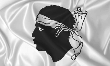 Korsika bayrağı rüzgarda sallanıyor ipek dokusunda.