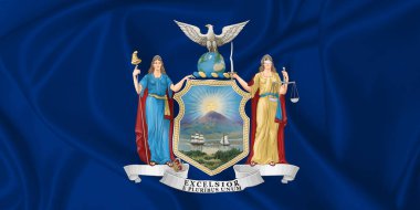 New York eyaletinin bayrağı rüzgarda sallanıyor ipek dokusunda