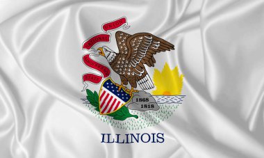 Illinois bayrağı rüzgarda sallanıyor ipek dokuda