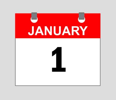 1 Ocak, Takvim simgesi kırmızı ve beyaz, takvim vektörü, tarih simgesi, zamanlama simgesi,