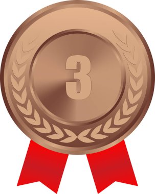 Gerçekçi Bronz Madalya Vektörü, kırmızı kurdeleli, 3. Bronz Madalya Ödülü, 3. Ödül, bronz madalya, kırmızı kurdele, madalya sahibi, birincilik ödülü sahibi, bronz sikke sahibi.