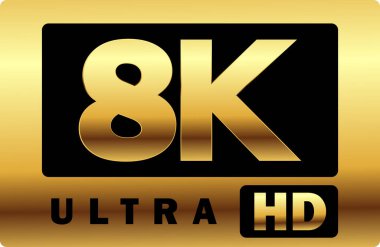 8K Resolution Ultra HD sign | 8K in Golden Ultra HD label vector | High Resolution clipart