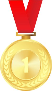 Kırmızı kurdeleli gerçekçi altın madalya, 1. Altın Ödül, 1. Ödül, Altın Meydan Okuma Ödülü kırmızı kurdele, el verme ödülü, Madalya ödülü sahibi, birincilik ödülü sahibi, Altın Para ödüllü