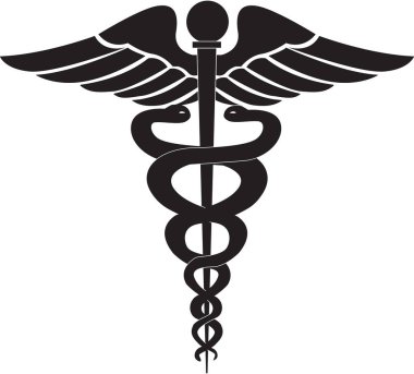 Tıbbi işaret, tıbbi sembol, tıbbi yılan, Caduceus logosu, Caduceus işareti, kaduceus - tıbbi sembol, Snake medikal ikonu Black