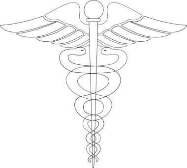 Tıbbi işaret, tıbbi sembol, tıbbi yılan, Caduceus logosu, Caduceus işareti, kaduceus - tıbbi sembol, Snake medikal ikonu ana hatları.