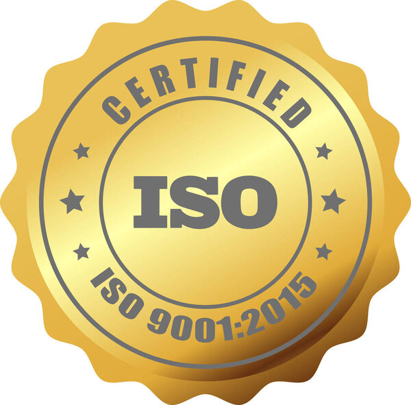 ISO Seal in Golden , ISO Stamp, Certified Company Certificate ISO 9001:2015 Blue vector, Quality Certificate, Golden
