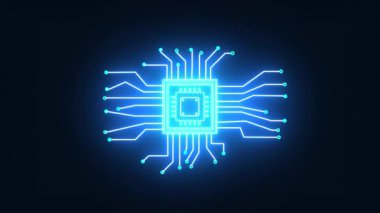 Dijital devre kartı animasyonu, devre kartı animasyonu, yarı iletken yolu, yolu olan yapay zeka, anakart sinyalleri...