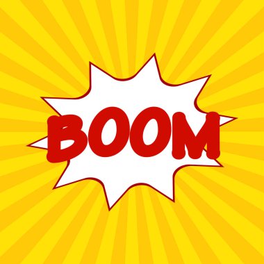 Boom Promo Templet, Portakal Komedi Arkaplanı, Comic Bubble in Pop, turuncu güneş, Boom baloncuk radyal beyaz arka plan