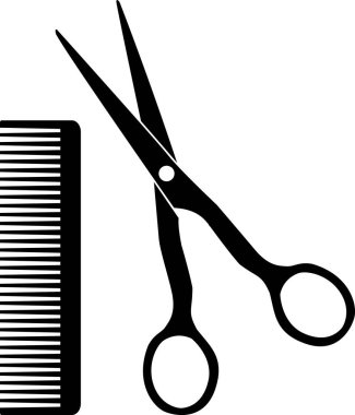 Taraklı makas, taraklı makas, taraklı kuaför sembolü, makas saç fırçası logosu, berber dükkanı sembolleri.