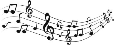 Müzik notaları dalga dalga, eğri müzik işaretleri, ses dalgası çizgisi sembolü, akustik kompozisyon, müzik notası, müzik sesi, müzikal dalgalar