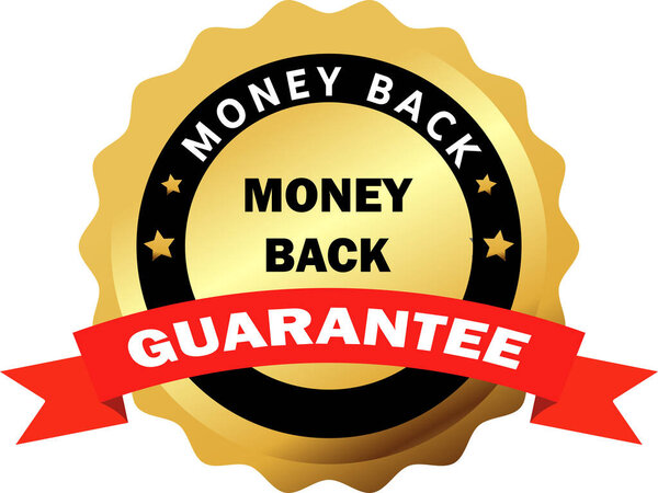 Значок гарантии возврата денег на красной изогнутой ленте, значок гарантии возврата денег с лентой, печать гарантии возврата денег, гарантированный продукт, гарантия возврата денег