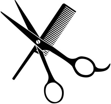 Taraklı makas, tarak, kuaför sembolü, makas saç fırçası logosu, berber dükkanı sembolleri, kuaför logosu.