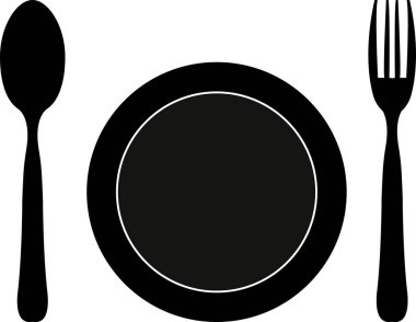 Yemek sembolü, kaşıklar ve tabak, çatal ve tabak, akşam yemeği, restoran ikonu, yemek takımı, sofra takımı ikonu