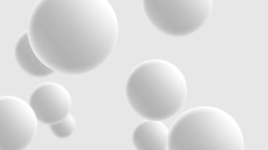 Top Döngüsü Animasyonu, Beyaz Toplar Grubu, uçan yuvarlak top, kayan gri toplar, soyut beyaz küreler