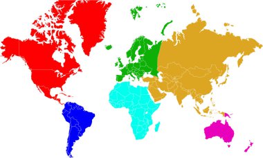 Dünya Haritası, Renkli Dünya Haritası, Coğrafi Harita, Ülke Haritası, Kıta Sınırı Çizgisi, Asya, Afrika, Avrupa, Kuzey Amerika, Güney Amerika, Avustralya Okyanusya