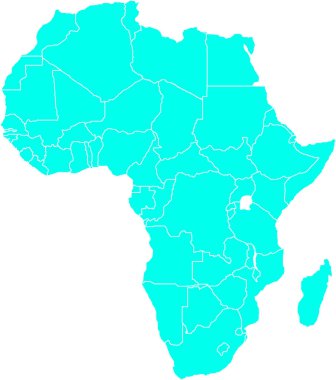 Afrika MAP Mavi, Ülke Sınırı, Afrika Haritası, Afrika Sınır Çizgisi, Coğrafi Harita