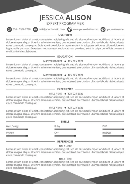 CV Şablon Başlığını Devam ettir Dipnot Gri