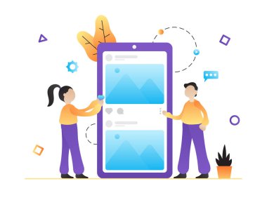 Sosyal medyada oynayan insanların minimalist düz tasarımı